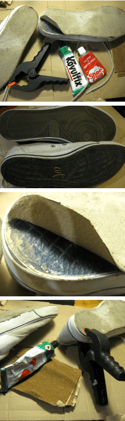 Illustration on how to glue leather under your shoes.